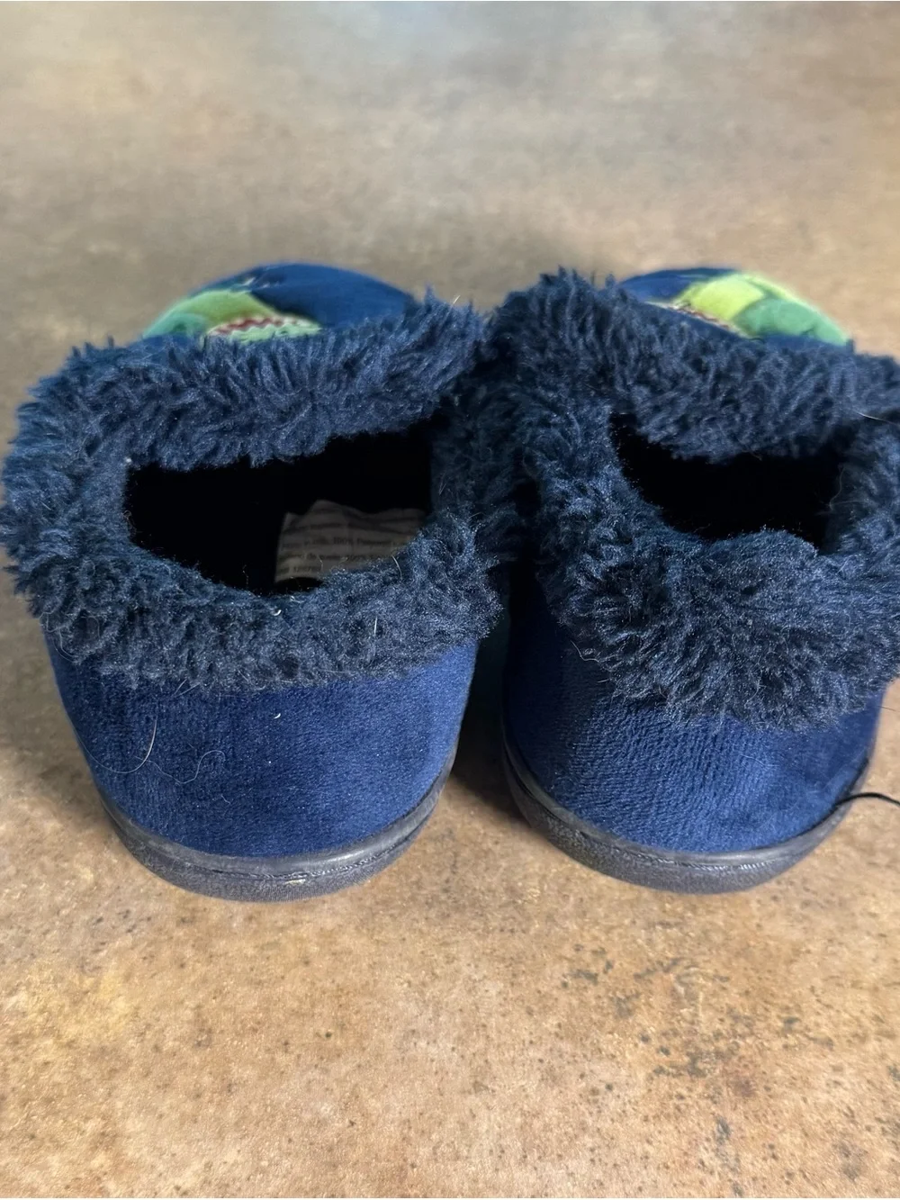 Kids Navy Blue 'Dino Nite' Fuzzy Slippers Boys Size 9/10